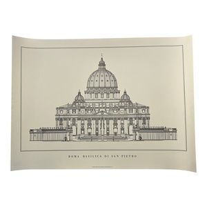 Vintage 90s Architecture Rendering Poster ST PETERS ROME /NWOT​